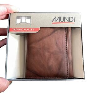 Mundi Tri Fold Wallet Brown Leather Distressed Look Mens Unused New in Box
